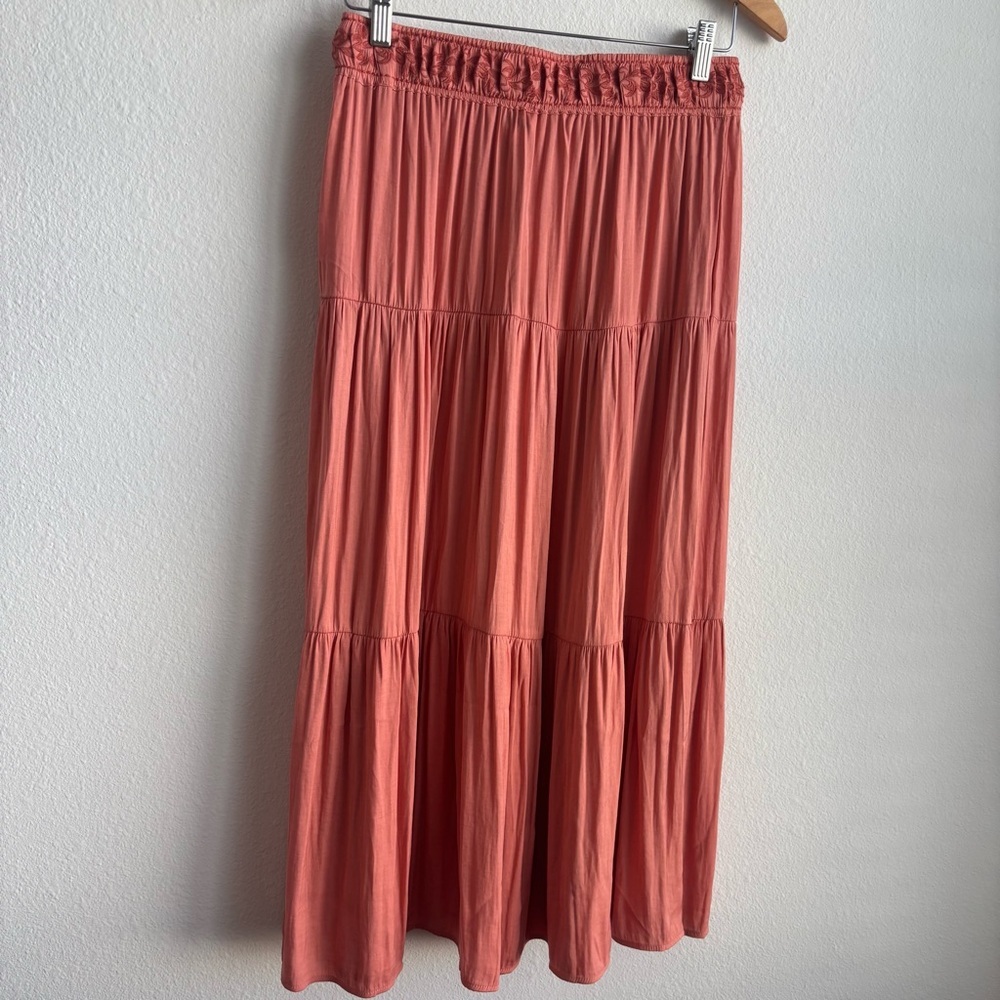 NWT Rachel Zoe Pull On Midi Tiered Skirt with Embroidery Terracotta Tassle Skirt - Picture 5 of 9